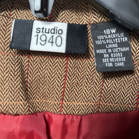 Studio 1940 Brown Herringbone Blazer Size 18W - Picture 7 of 8